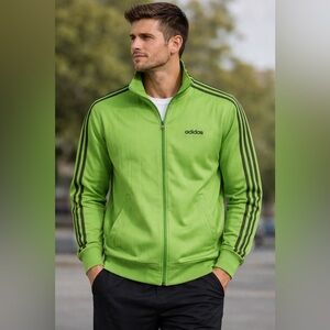 Adidas Green Full Zip Track Jacket | 3-Stripe Athletic Jacket size large